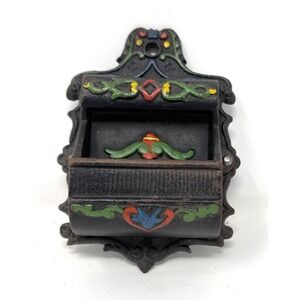 Vintage Cast Iron Wilton Wall Mount Kitchen Match Holder Polychrome Accents Door